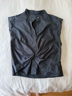 rag & bone Black Sleeveless Knot-Front Blouse
